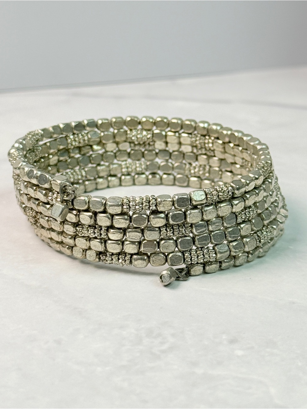 🚨3 for $15🚨 Silver Tone Multi-Row Beaded Memory Wire Bracelet